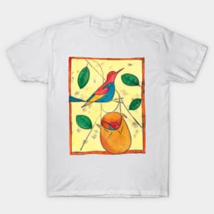 Colored bird and birdsnest - Charley Harper style T-Shirt